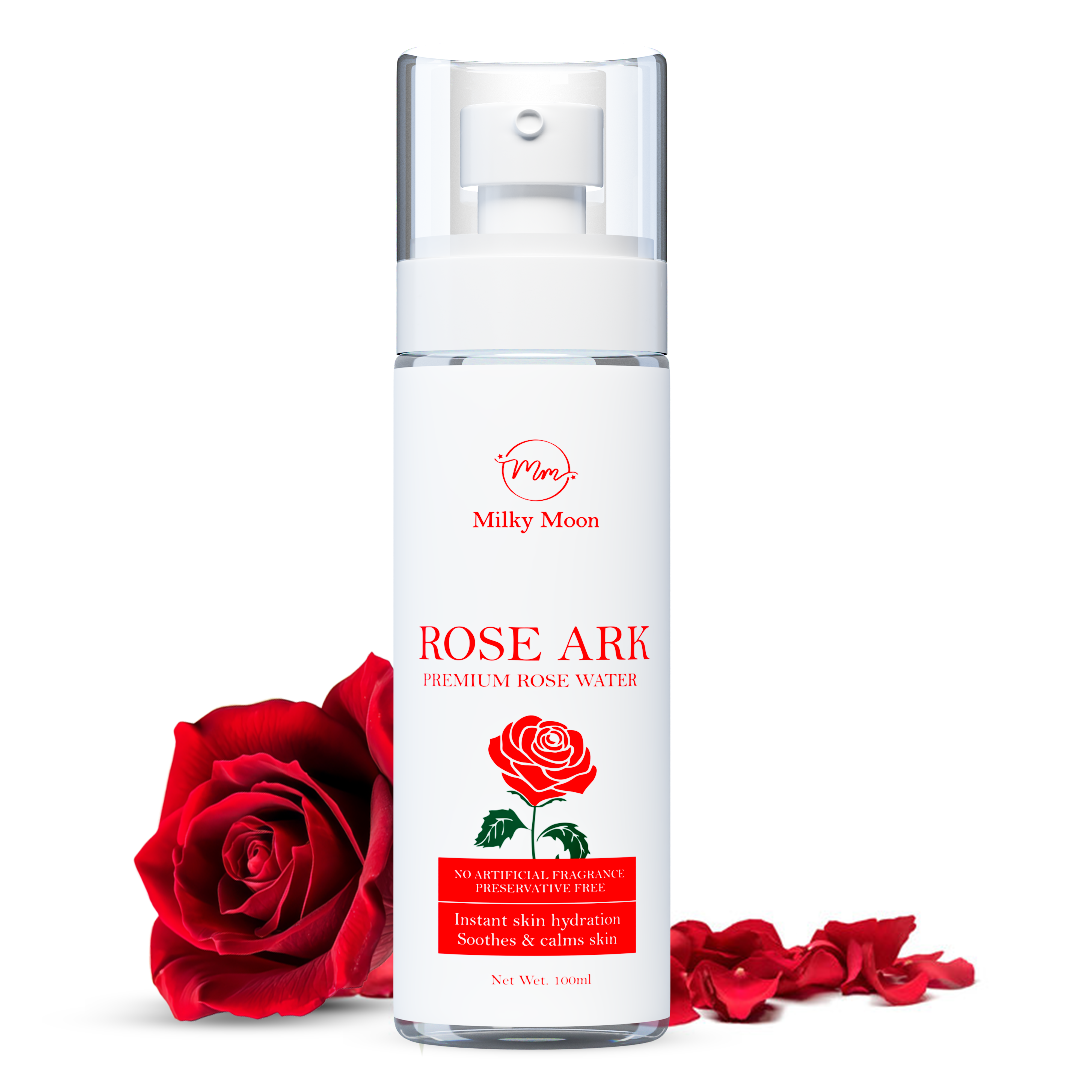 Milky Moon Rose Ark Premium Rose Water/Face Toner - 100ml | No Paraben | Alcohol Free | Cleanses, Hydrates & Moisturises Skin | Balances & Restores Skin's pH Levels | For All Skin Types