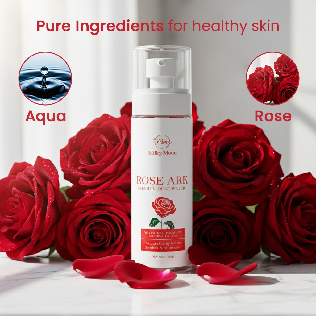 Milky Moon Rose Ark Premium Rose Water/Face Toner - 100ml | No Paraben | Alcohol Free | Cleanses, Hydrates & Moisturises Skin | Balances & Restores Skin's pH Levels | For All Skin Types