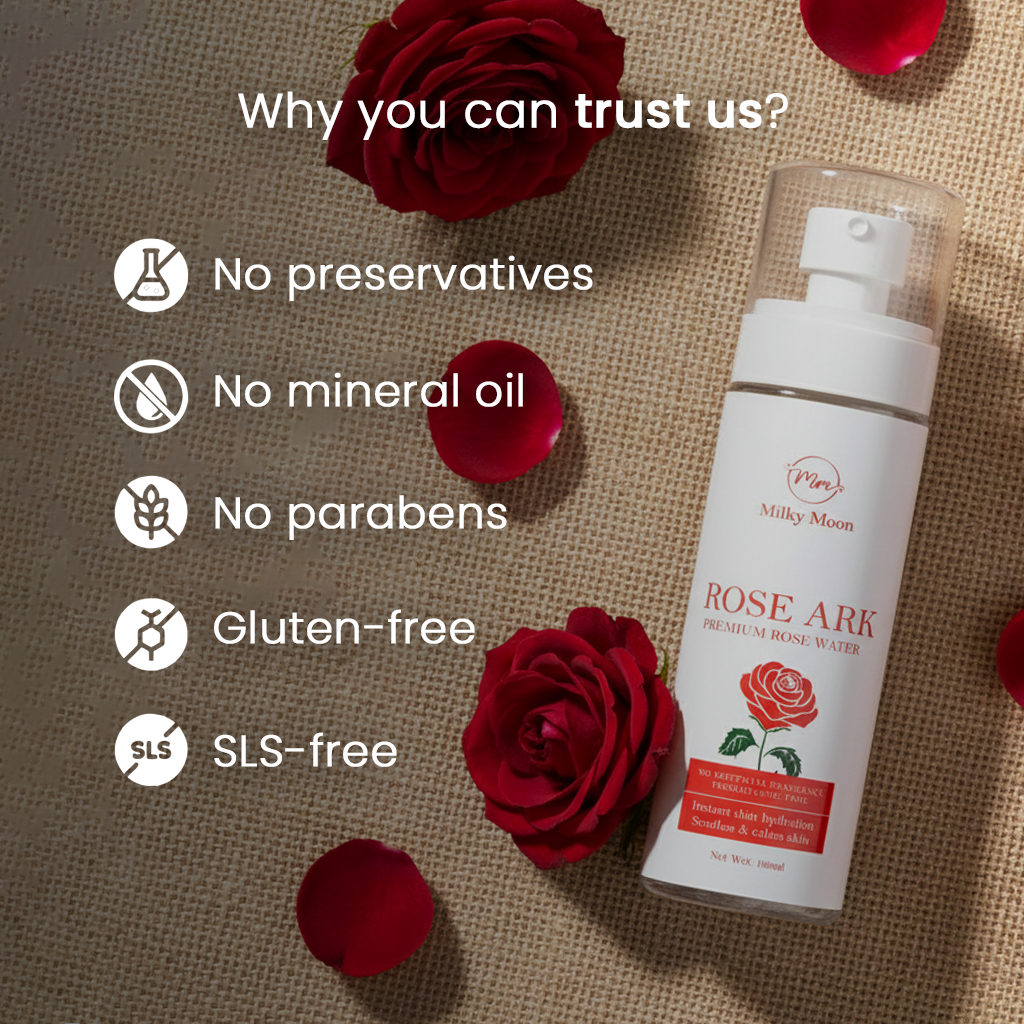Milky Moon Rose Ark Premium Rose Water/Face Toner - 100ml | No Paraben | Alcohol Free | Cleanses, Hydrates & Moisturises Skin | Balances & Restores Skin's pH Levels | For All Skin Types