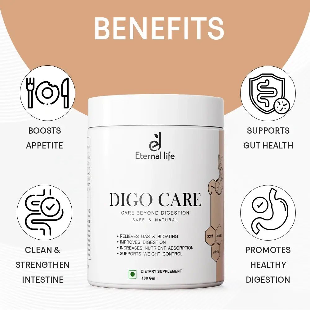 Digo Care Natural Digestion Powder - Herbal Digestive Health Supplement for Relief & Comfort (100)