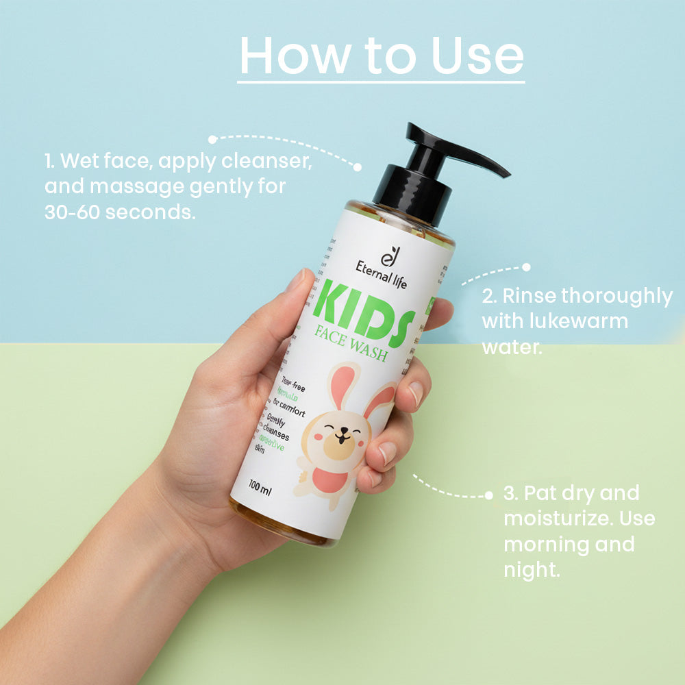 Eternal Life Kids Face Wash | Tear-Free Gentle Cleanser with Neem, Aloe Vera & Lemon | For Sensitive Kids Skin | 100ml