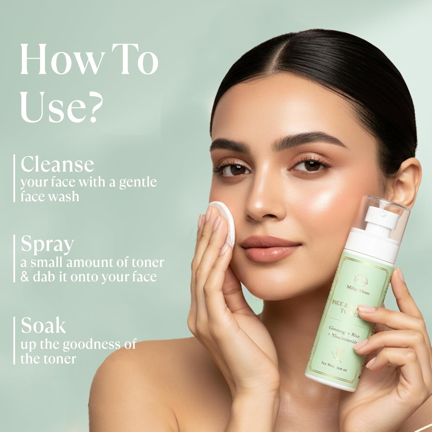 Milky Moon Rice Water Face Toner with Niacinamide, Ginseng 100 ml | Alcohol-Free Toner for Oily Acne Prone Dry Combination Skin | Pore Tightening & Glowing Skin | Fades Blemishes, Brightens & Smoothens for Women & Men