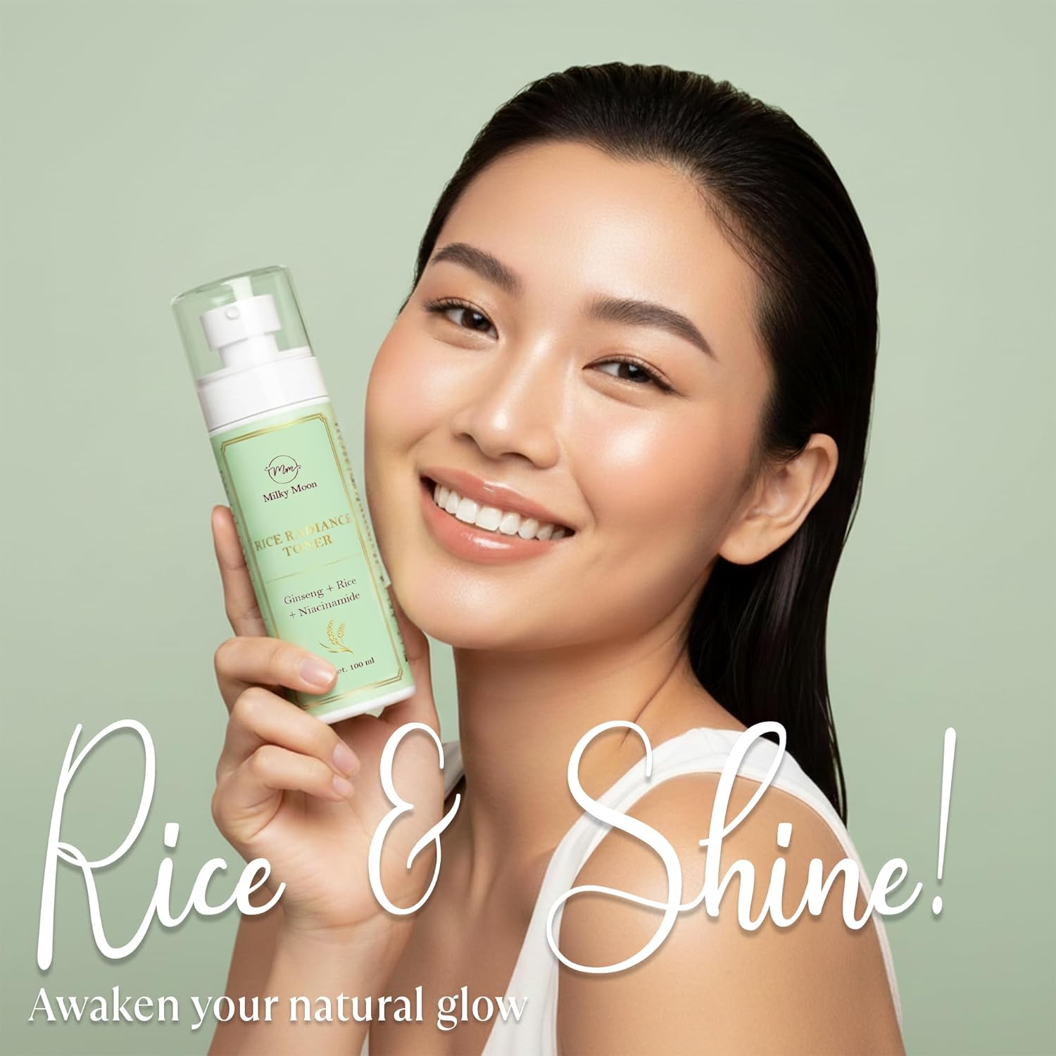 Milky Moon Rice Water Face Toner with Niacinamide, Ginseng 100 ml | Alcohol-Free Toner for Oily Acne Prone Dry Combination Skin | Pore Tightening & Glowing Skin | Fades Blemishes, Brightens & Smoothens for Women & Men