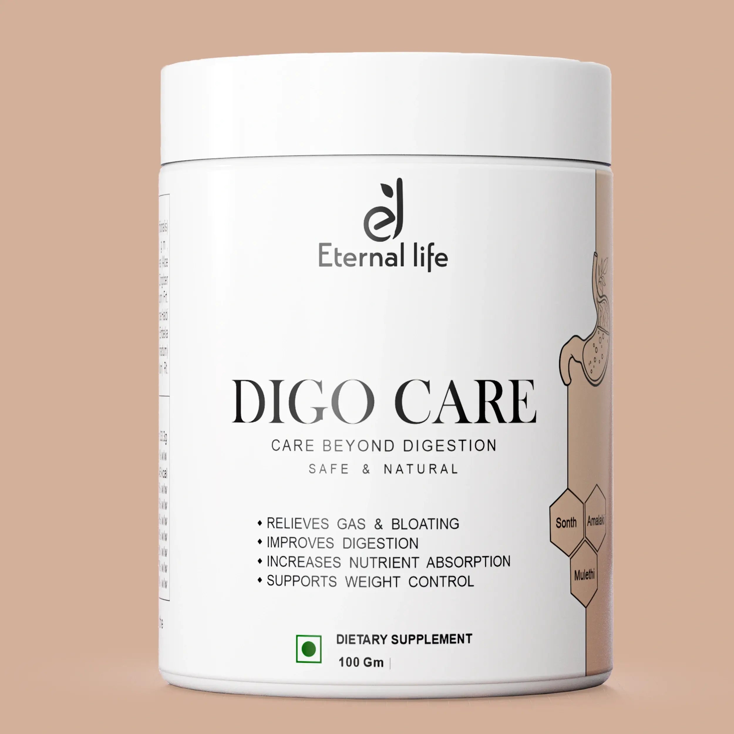 Digo Care Natural Digestion Powder - Herbal Digestive Health Supplement for Relief & Comfort (100)