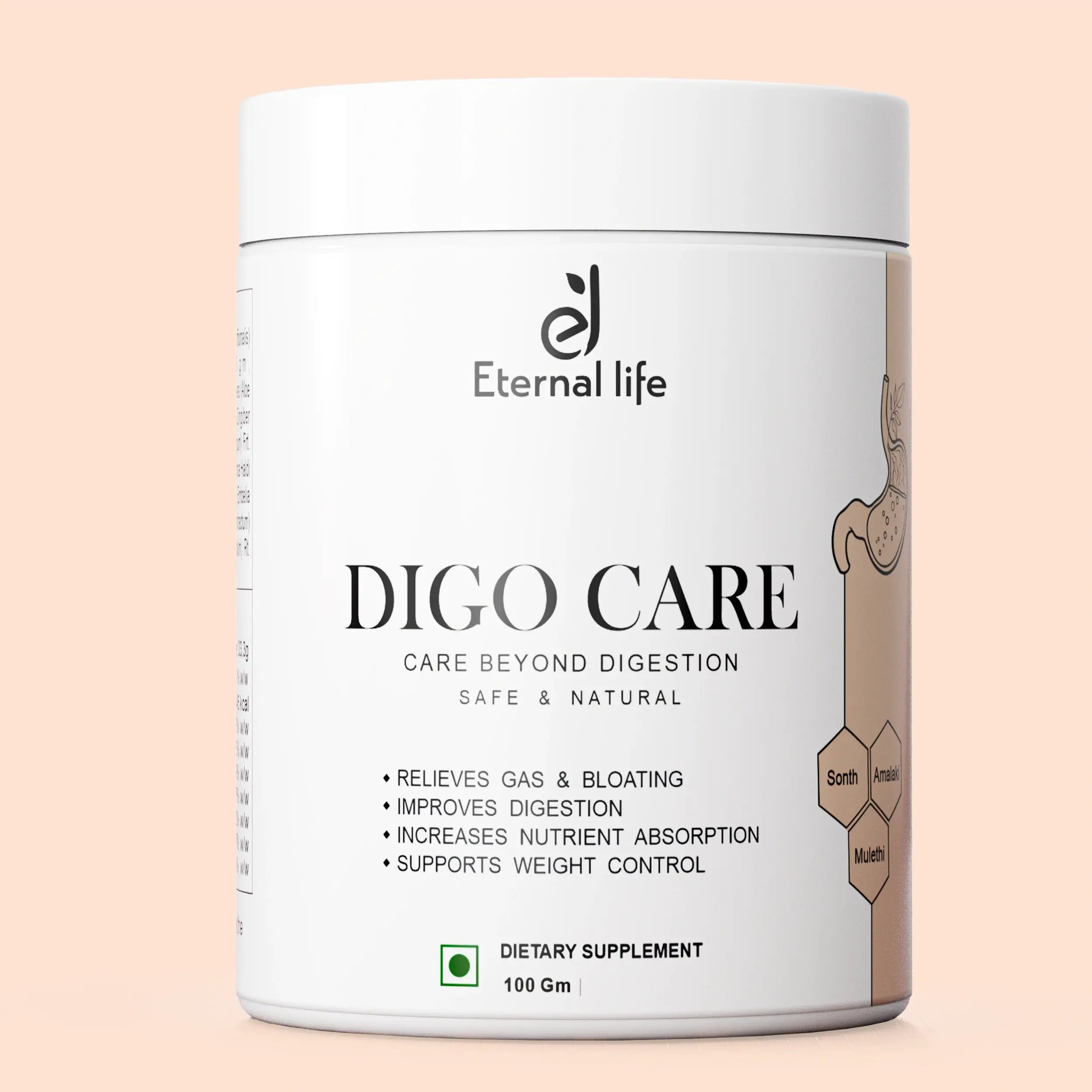 Digo Care Natural Digestion Powder - Herbal Digestive Health Supplement for Relief & Comfort (100)